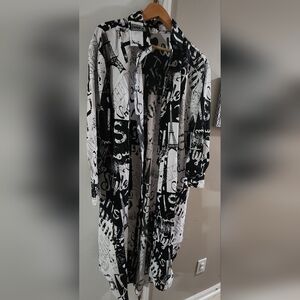Black and White Graphic Print Duster Kimono